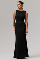 Maxie | Black Round-Neck Maxi Dress With Back Detail