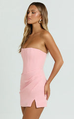 Avery Mini Dress Strapless Corset Bodice Draped Dress in Pink
