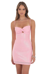 Foil Front Twist Bodycon Dress in Pink
