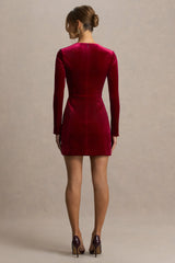 Irresistible | Burgundy Velvet Square-Neck Mini Dress