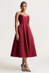 Promises | Red Satin Sweetheart-Neck Midi Dress