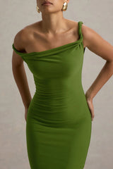 Salome | Green Twisted Asymmetric Midi Dress