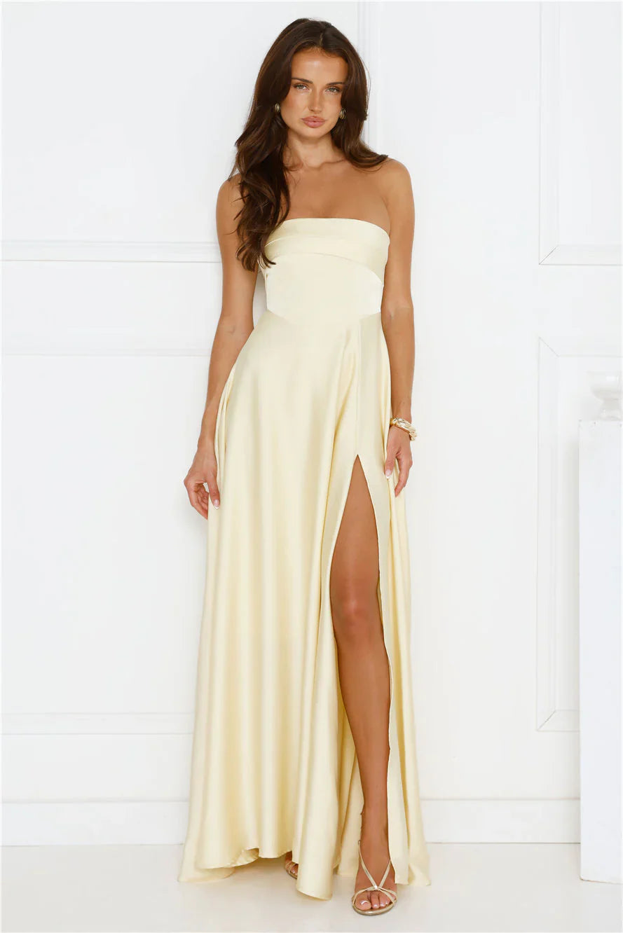 Unspoken Wishes Strapless Satin Maxi Dress