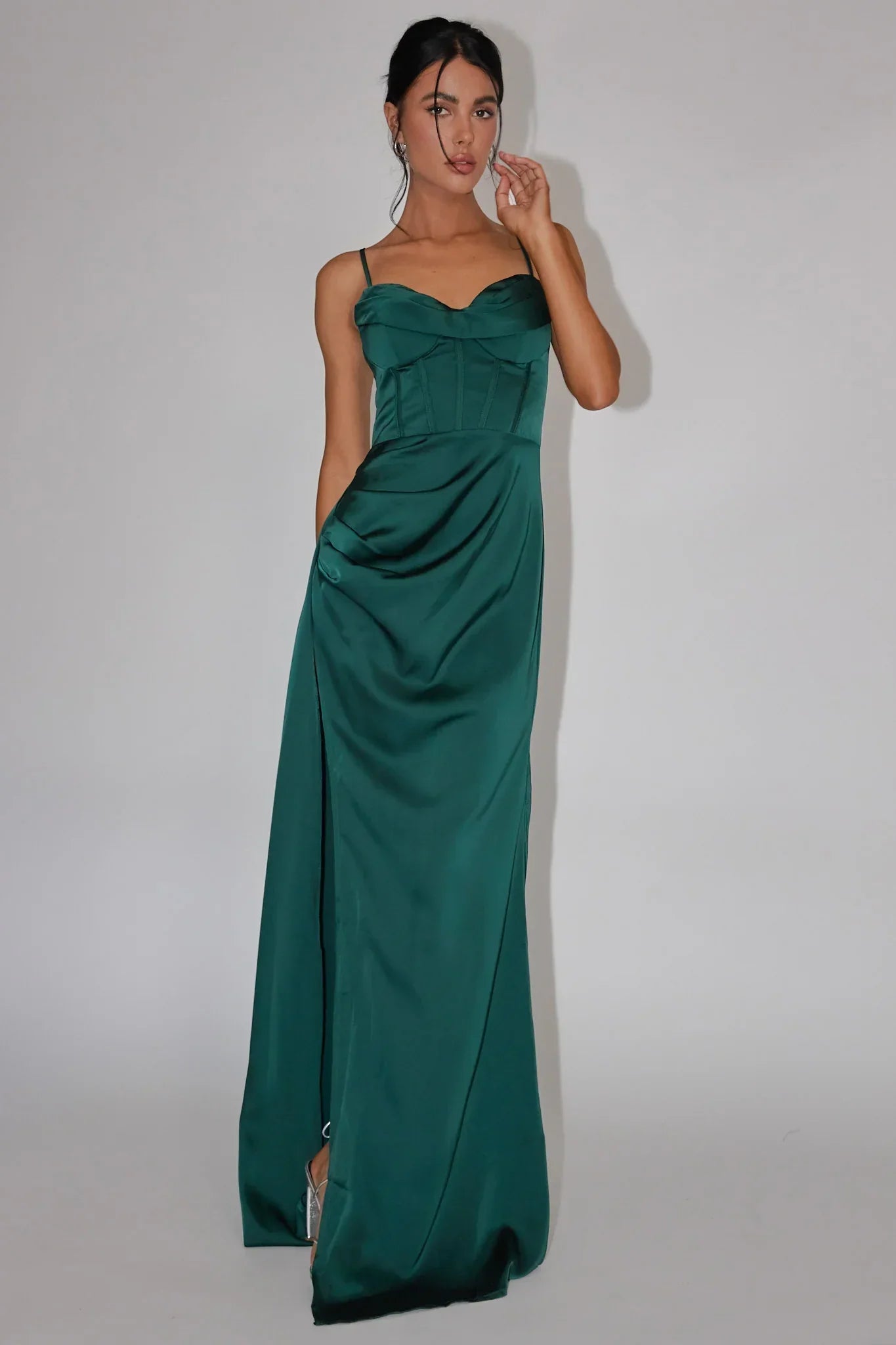 Secret Sweetheart Neckline Split Maxi Dress Hunter Green