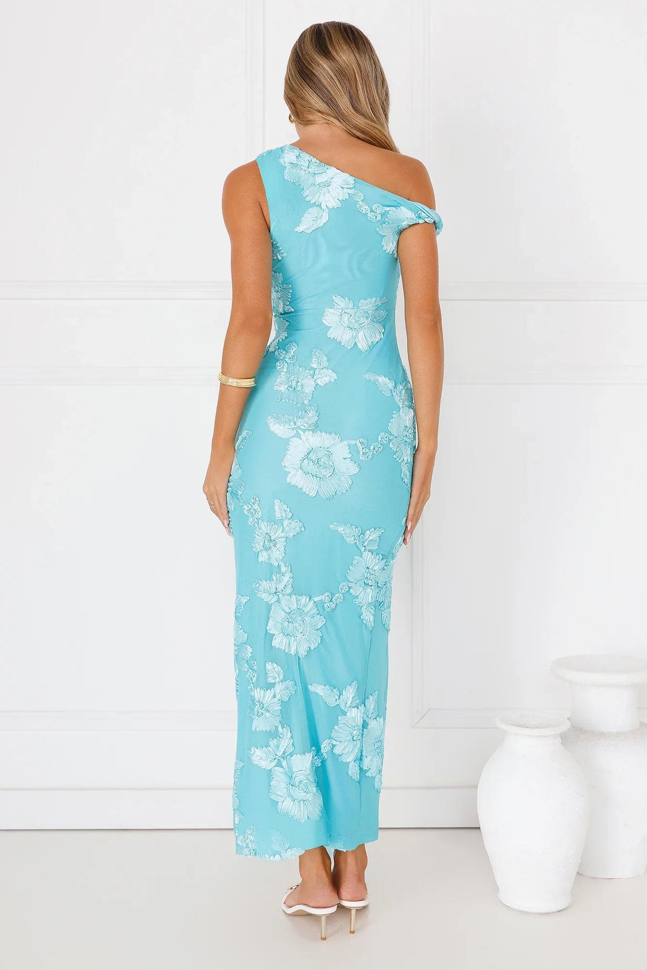 Billions Off Shoulder Mesh Maxi Dress