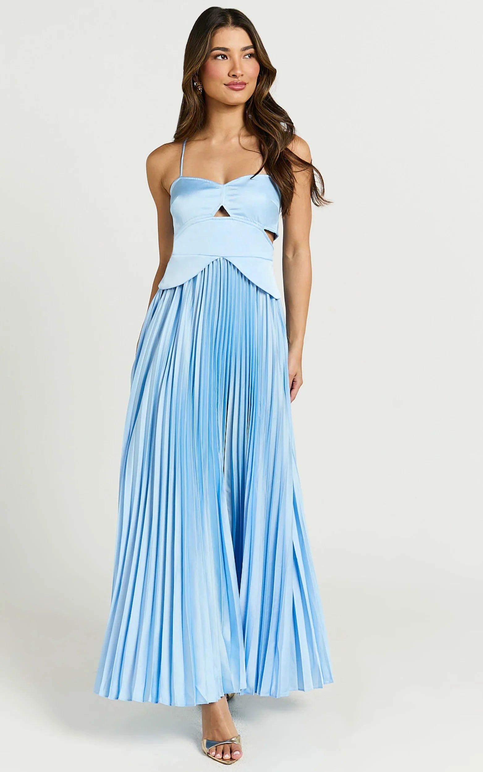 Shay Maxi Dress Sweetheart Cut Out Pleated Dress in Blue
