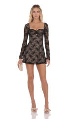 Lace Twist Cutout Dress in Black