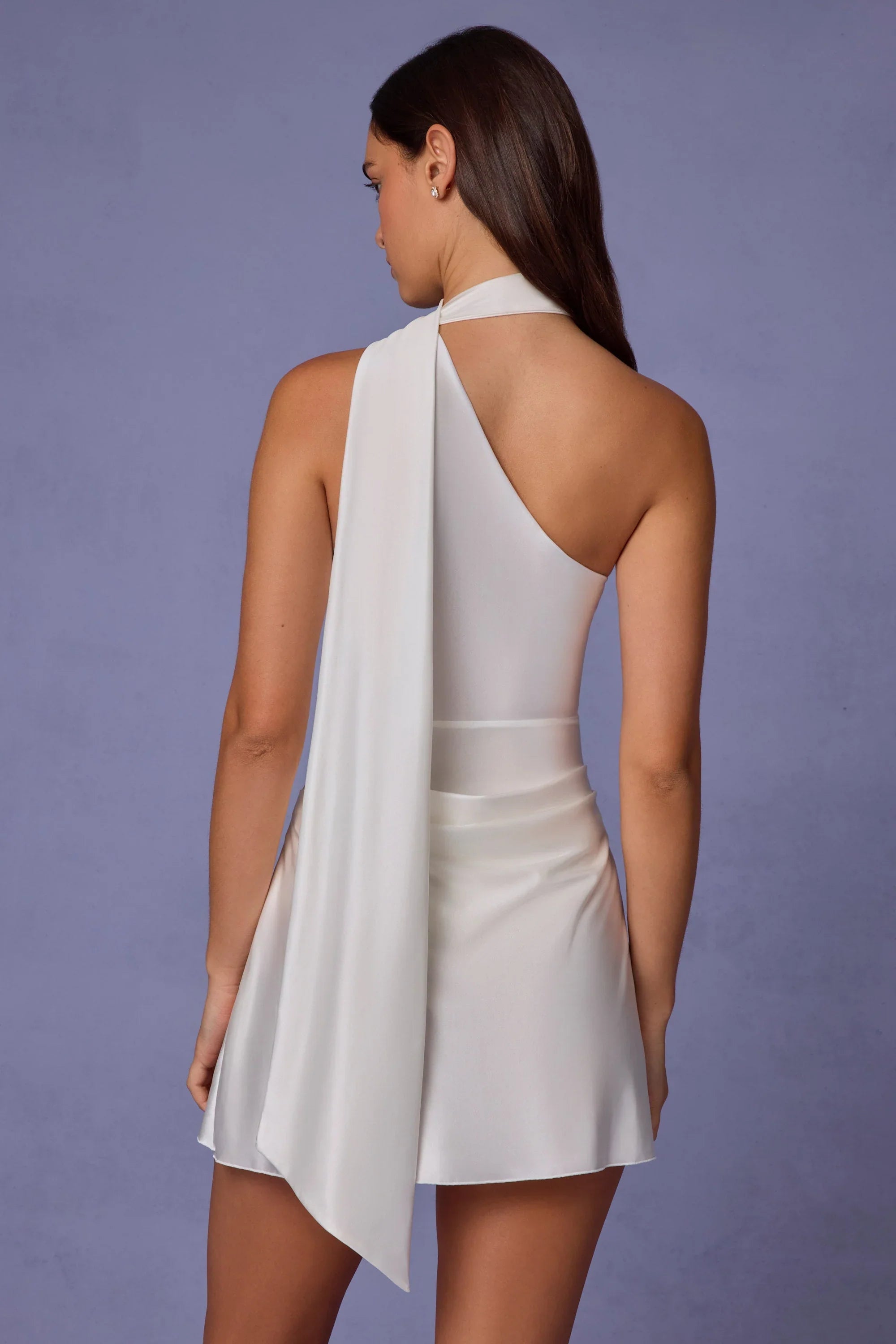 Asymmetric Scarf-Detail Mini Dress in White