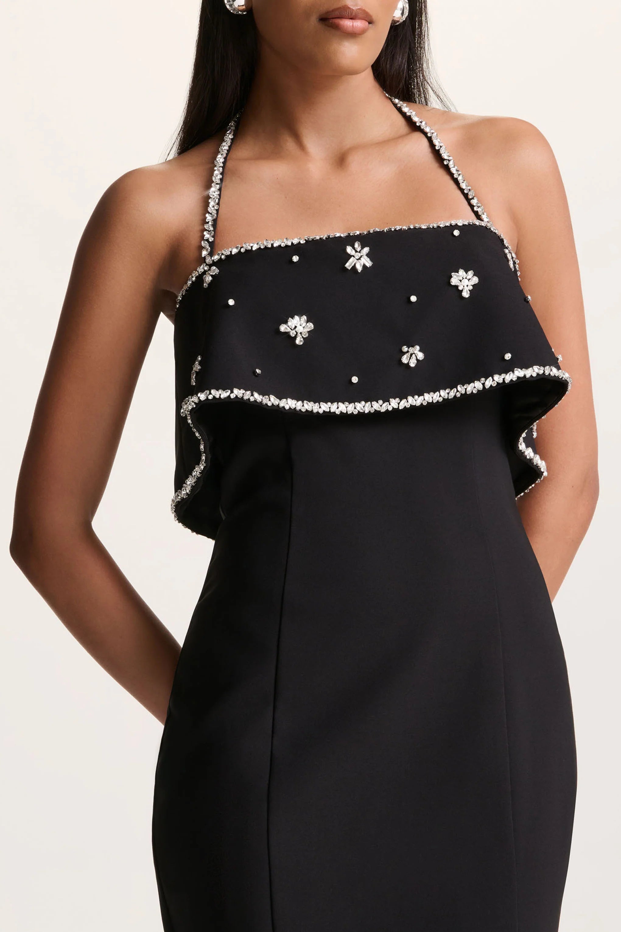Illiana | Black Bandeau Hand-Embellished Maxi Dress