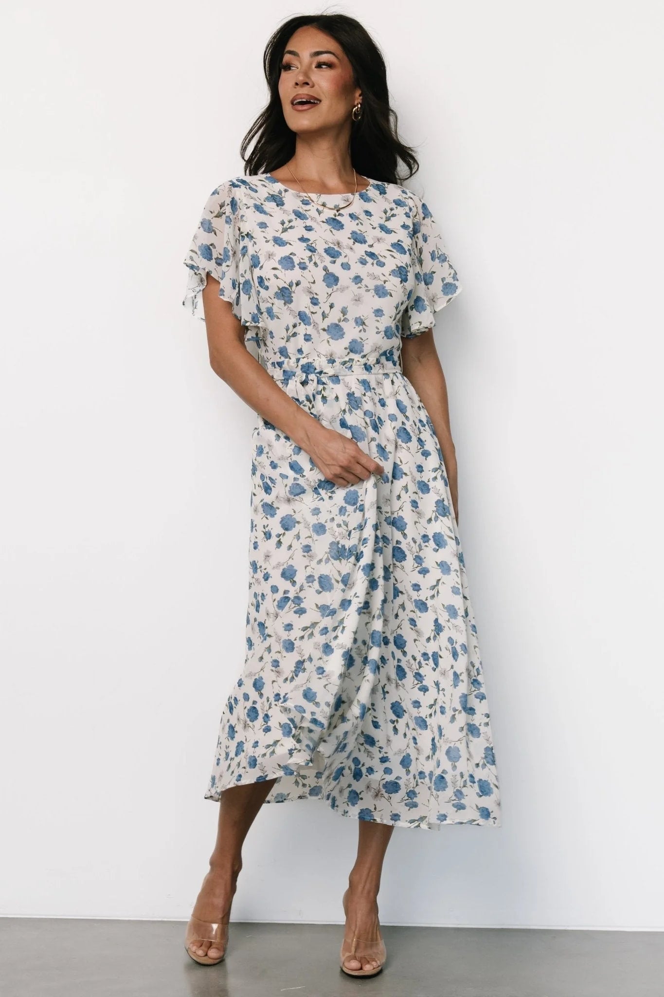 Laurel Midi Dress | Off-White + Blue Floral