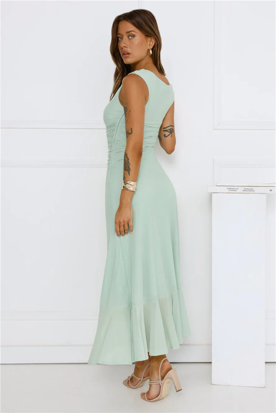 Effortless Girl Off Shoulder Mesh Midi Dress