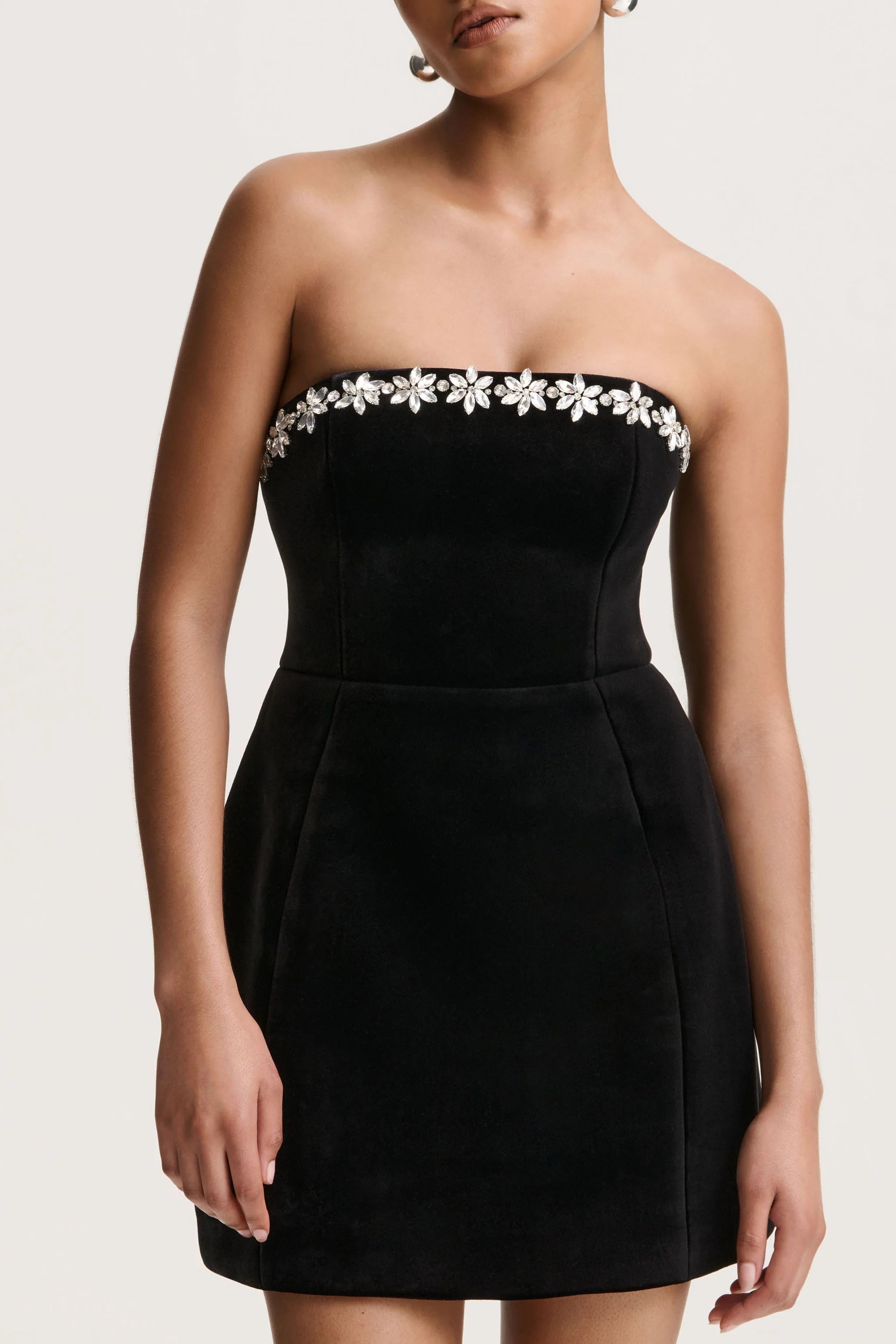 Naia | Black Velvet Embellished Bandeau Mini Dress