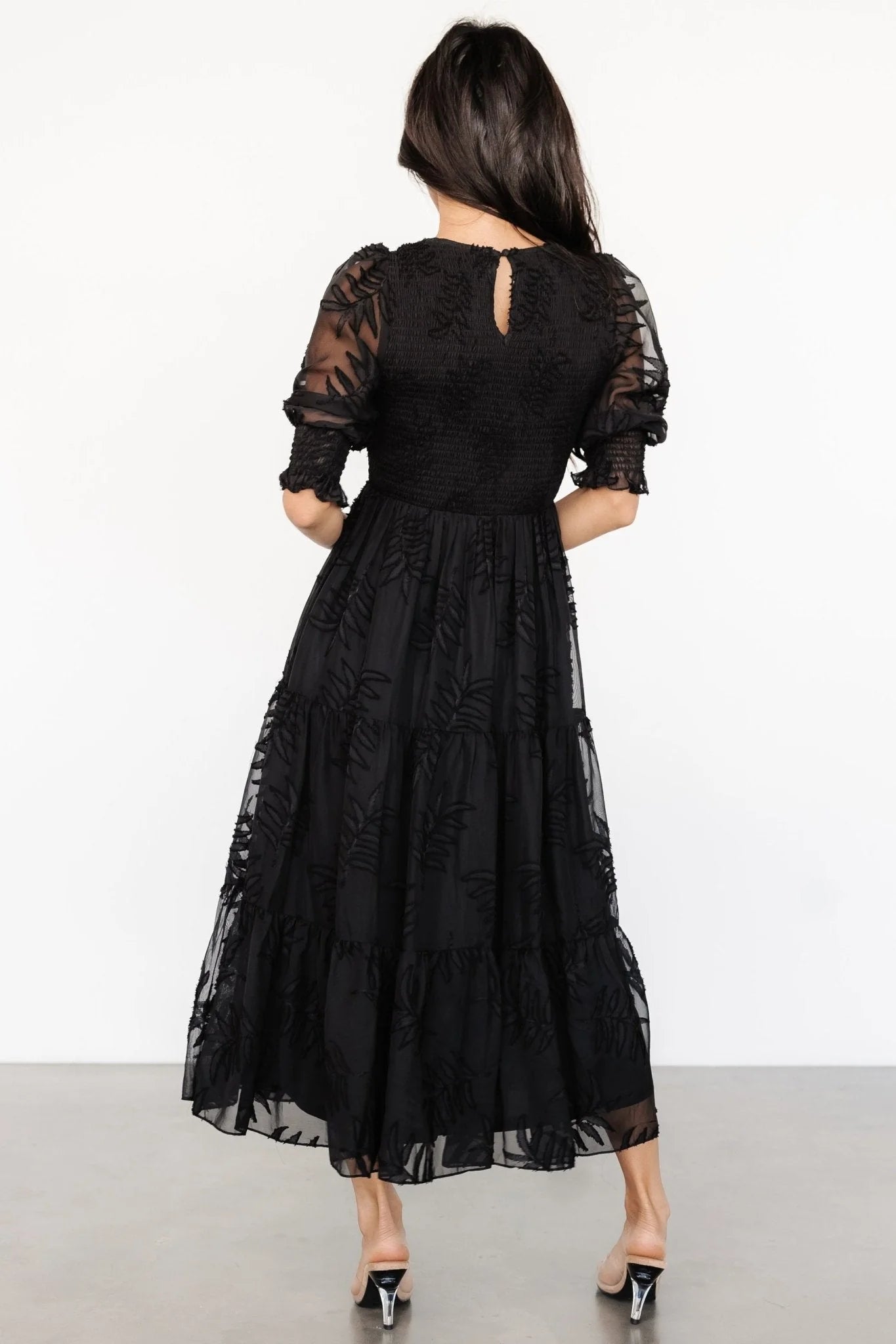 Nellie Smocked Midi Dress | Black