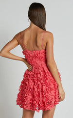 Alvia Mini Dress 3d Flower Full Skirt Dress in Hot Pink