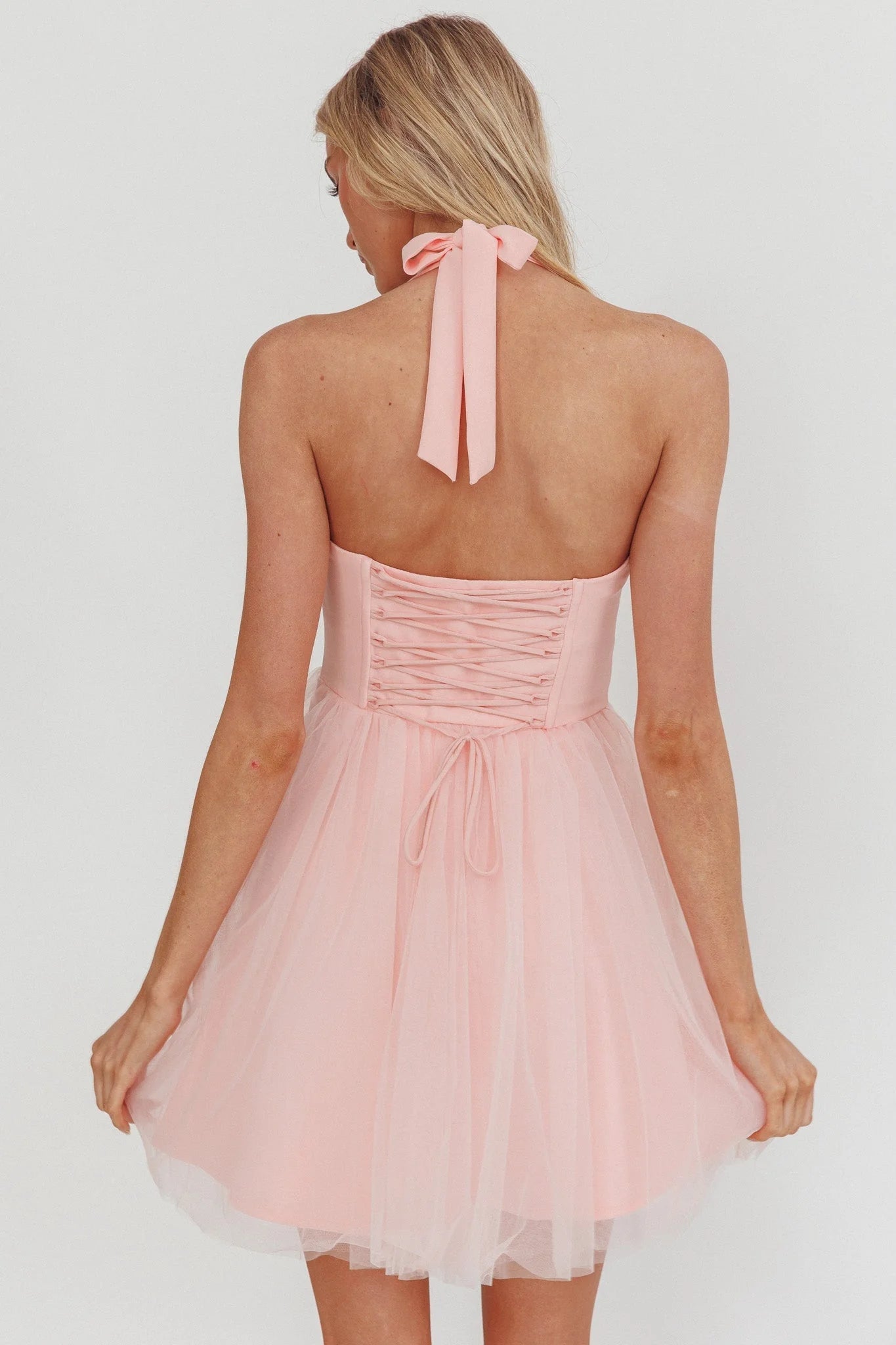 Princessa Sweetheart Neckline Halter Mini Dress Pink