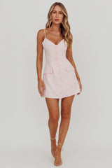 So Good Front Button Mini Dress Ice Pink