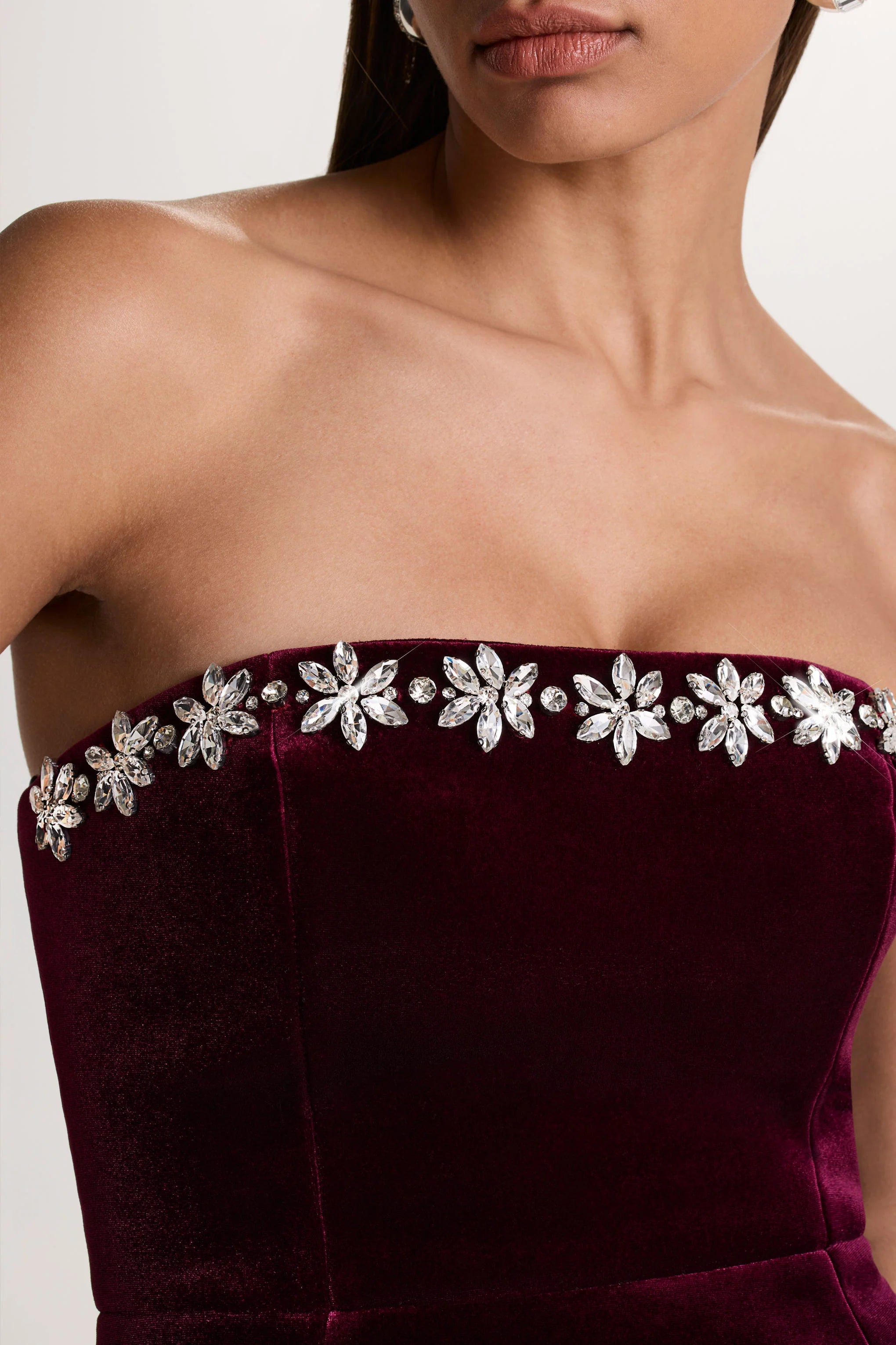 Naia | Port Velvet Embellished Bandeau Mini Dress
