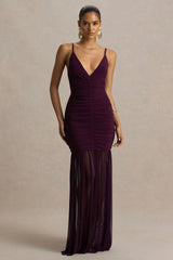 Pasqualina | Plum Ruched Plunge-Neck Maxi Dress