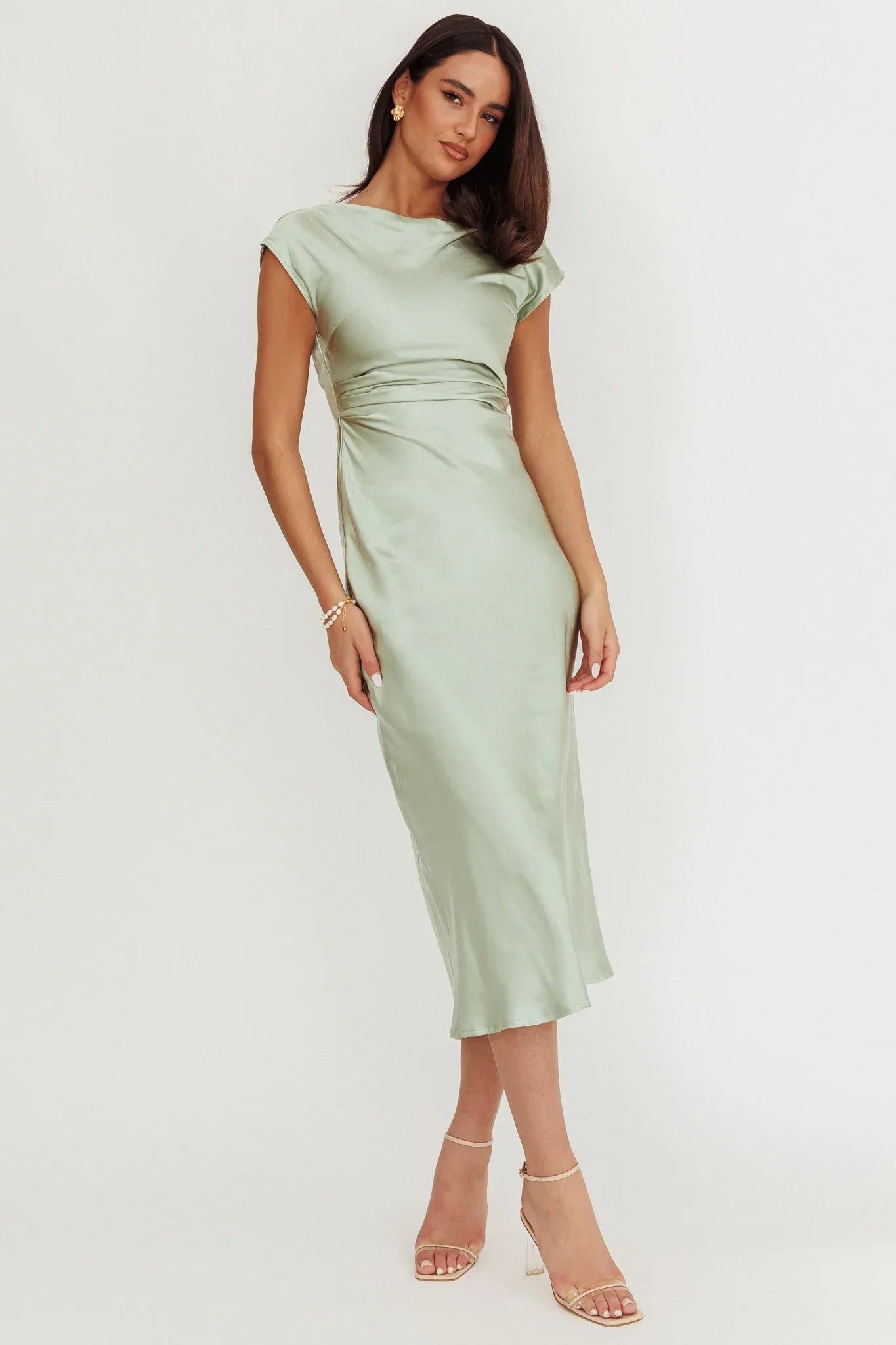Loveland Cap Sleeve Cowl Back Midi Dress Sage