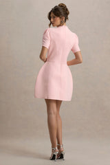Carabella | Pink High-Neck Short-Sleeve Mini Dress