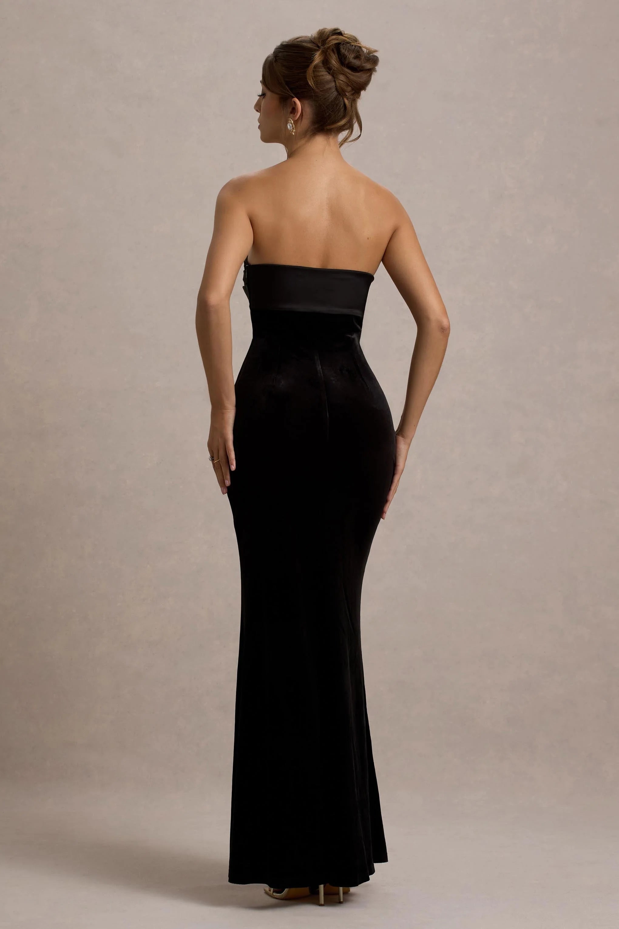 Ambrosi | Black Velvet Bandeau Maxi Dress