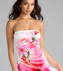 Ocean View Tropical Floral Satin Mini Dress