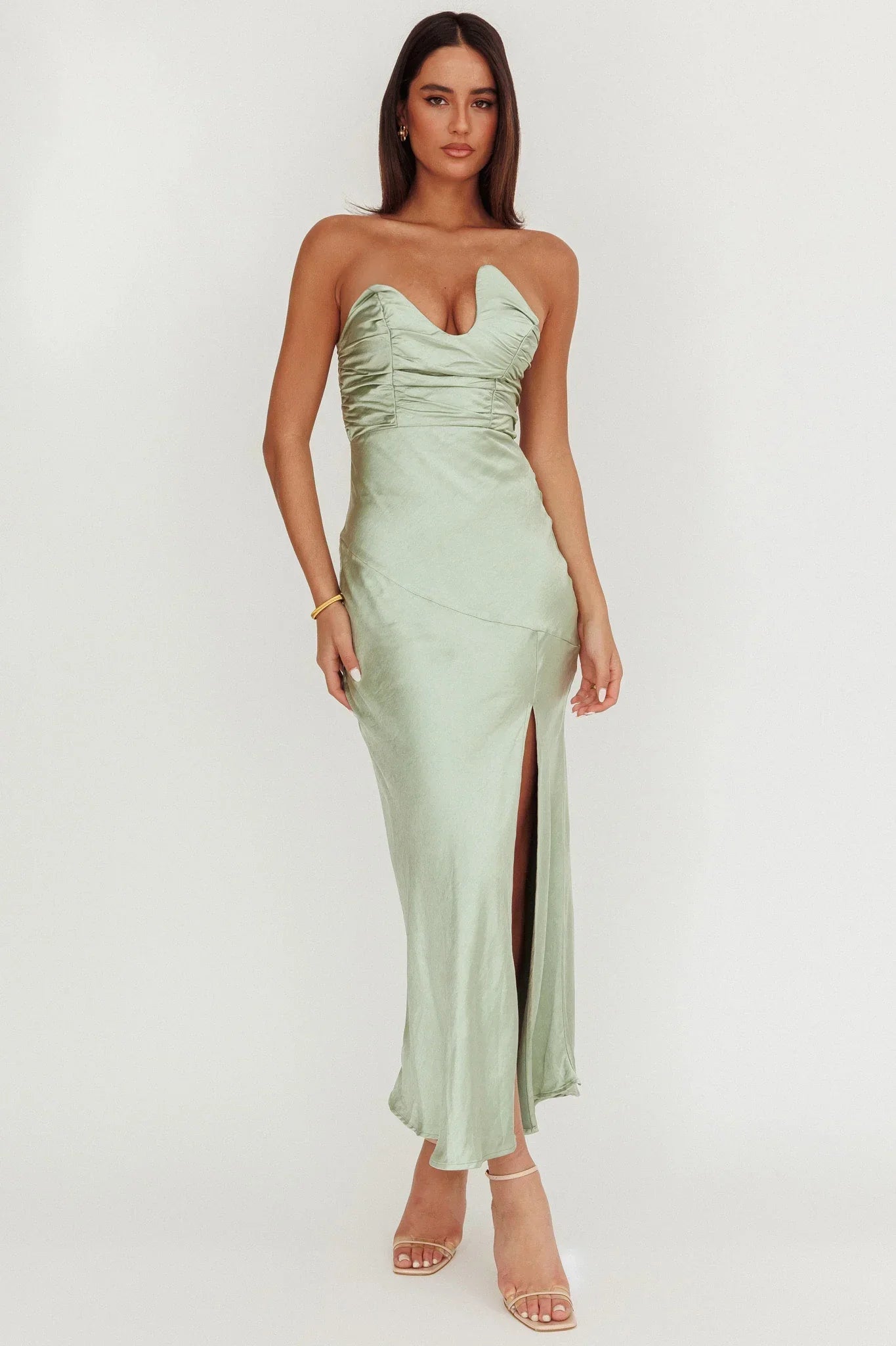 Blaise Asymmetric Neckline Maxi Dress Sage