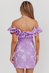 Memoire Off-Shoulder Jacquard Mini Dress Lilac
